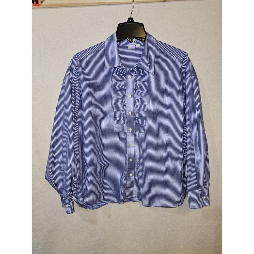 Gap Women's Striped Long Sleeve Blue and White Button Down‎ Sz Large
